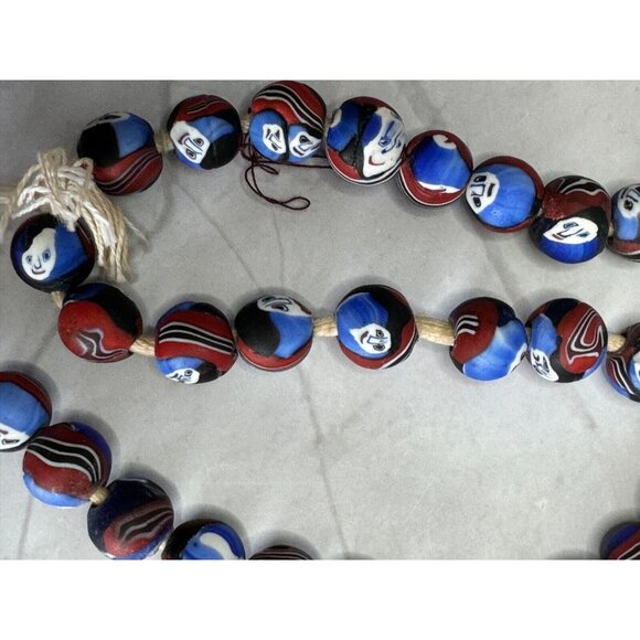 Vintage Millefiori Ghost Face Mosaic Bead Necklace 48 Handcrafted Beads 12-14mm - Picture 6 of 16